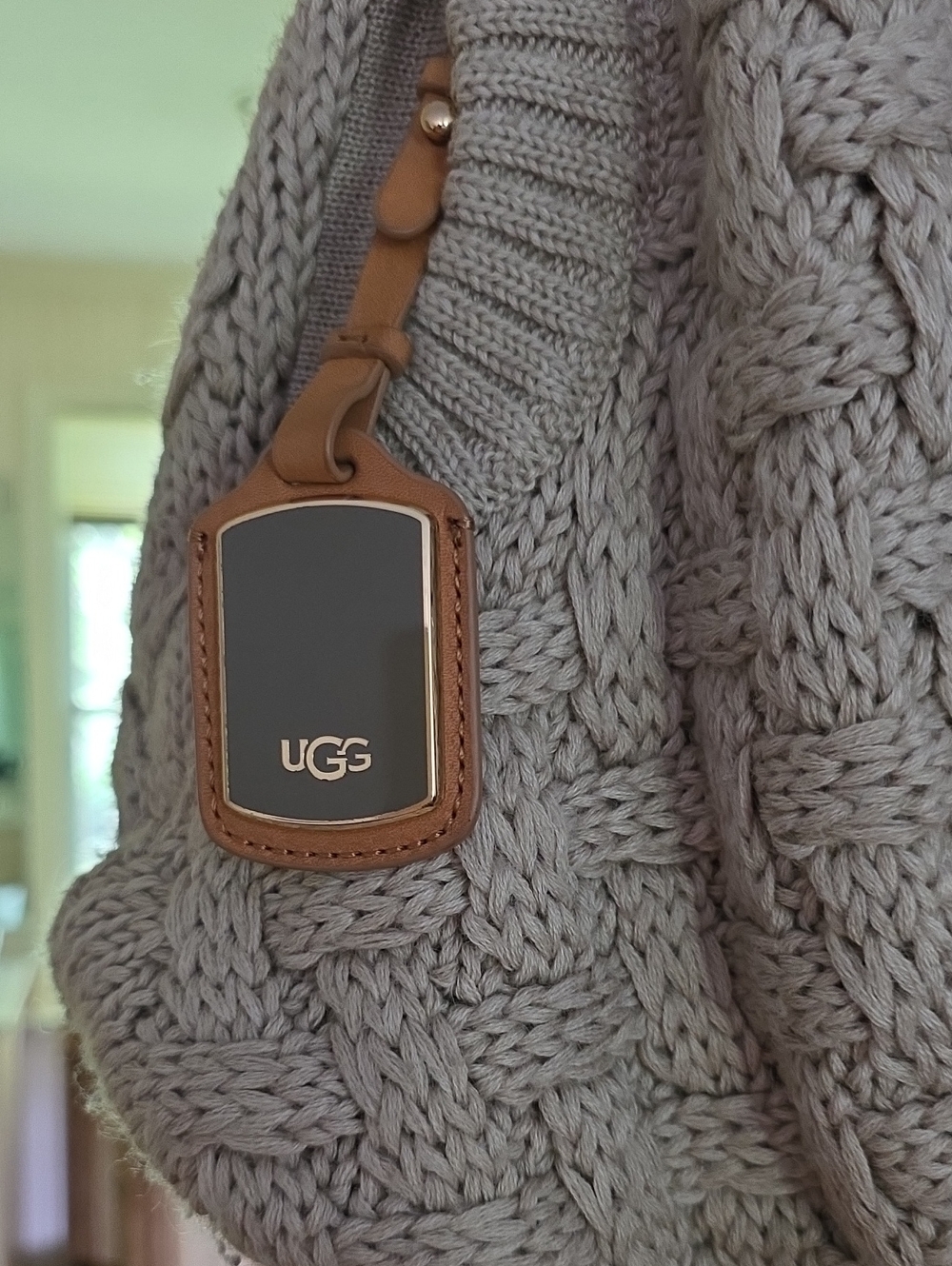 UGG Oatmeal Cable-Knit Shoulder Bag with Leather - Picture 3 of 6
